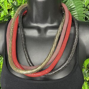 Necklace Women Fashion Gold Red Silver‎ Layered Mesh Chain Chunky Bohemian 2130